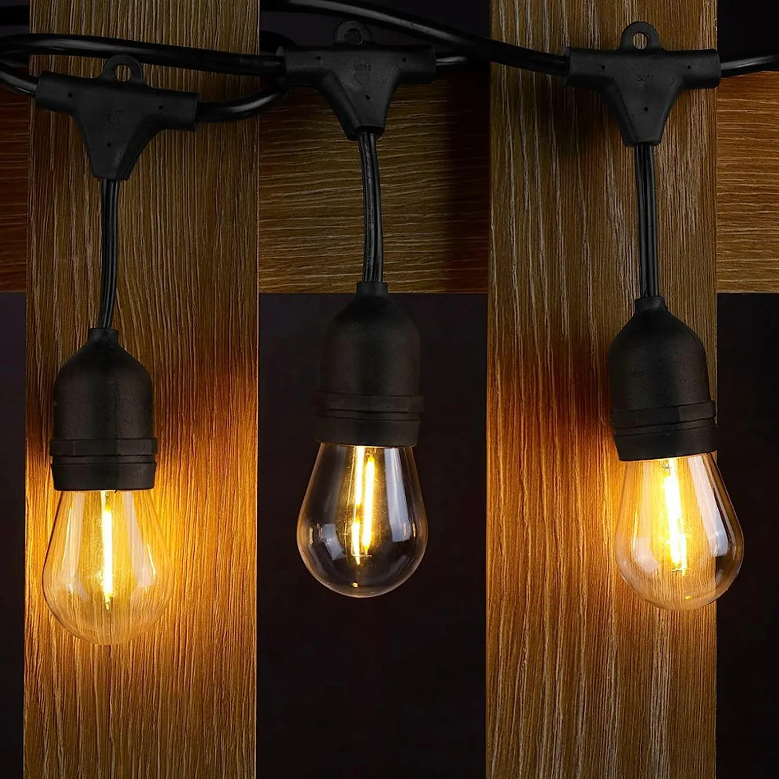 COOS BAY Solar-Powered 25 FT S14 String Lights, IP65, 10 Shatterproof Edison Vintage Bulbs (2 Spare)
