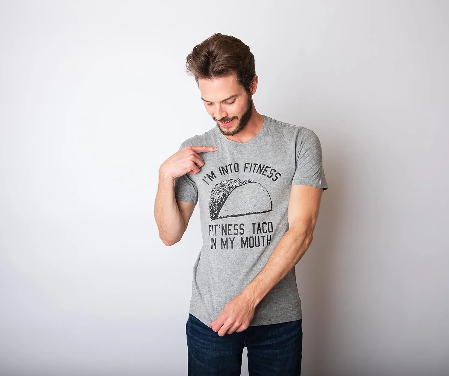 Crazy Dog Mens Graphic Funny T Shirt Im Into Fitness Taco in My Mouth Humor Novelty Shirt