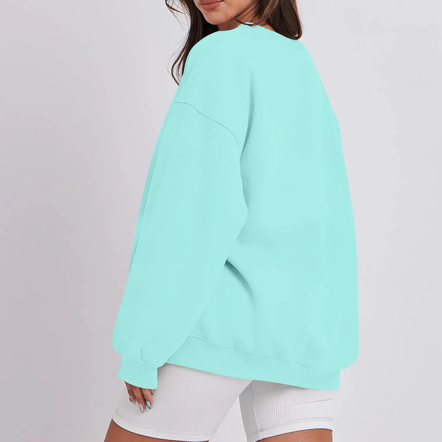 Crewneck Sweatshirts Women Trendy Drop Shoulder Cute Oversized Sweatshirt Comfy Long Sleeve Fleece Pullover Sweater