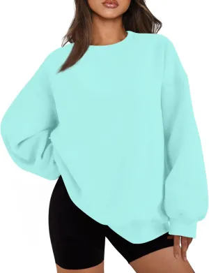 Crewneck Sweatshirts Women Trendy Drop Shoulder Cute Oversized Sweatshirt Comfy Long Sleeve Fleece Pullover Sweater