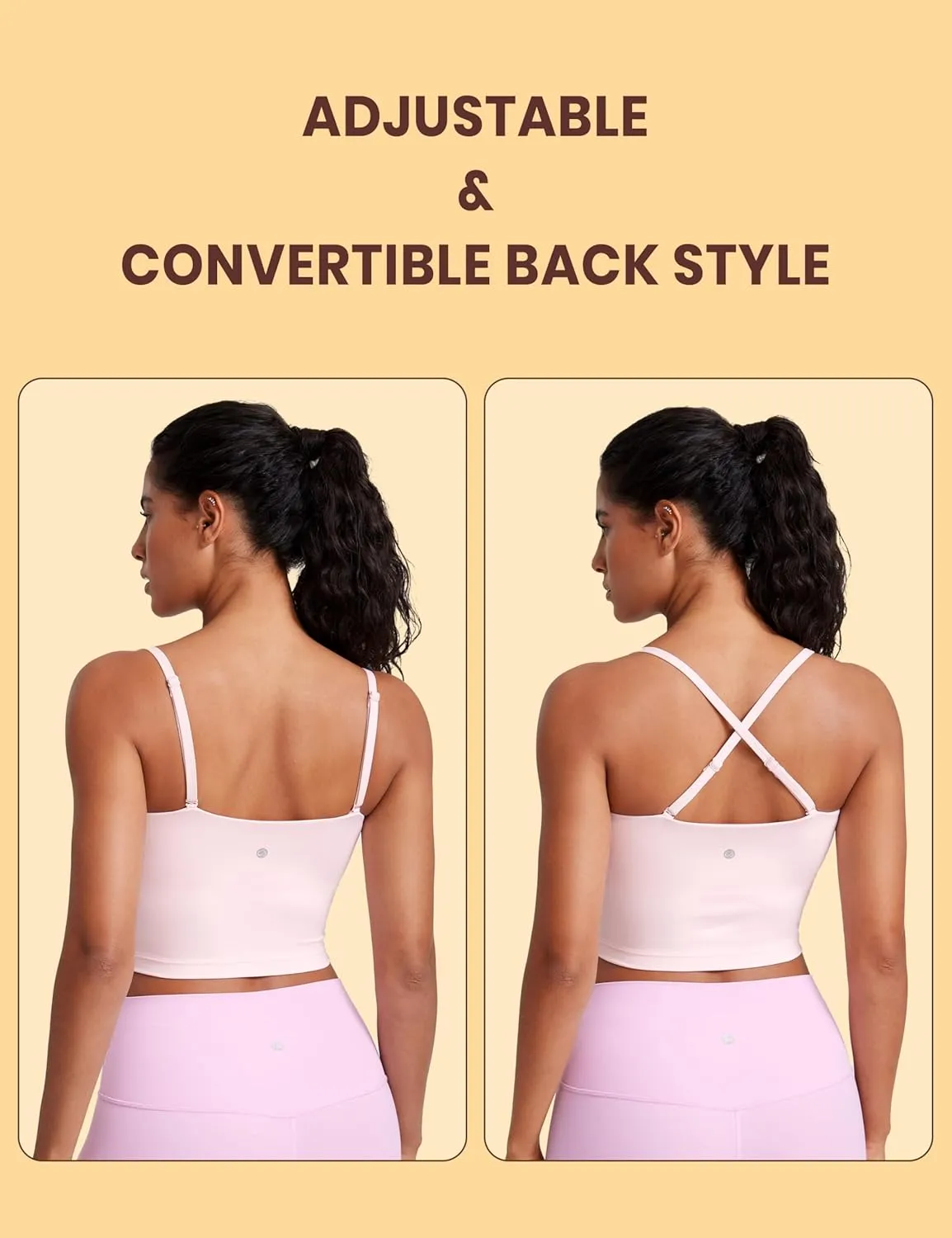 CRZ YOGA Butterluxe Cami Longline Sports Bras for Women - Square Neck Adjustable Padded Workout Crop Tank Top Camisole