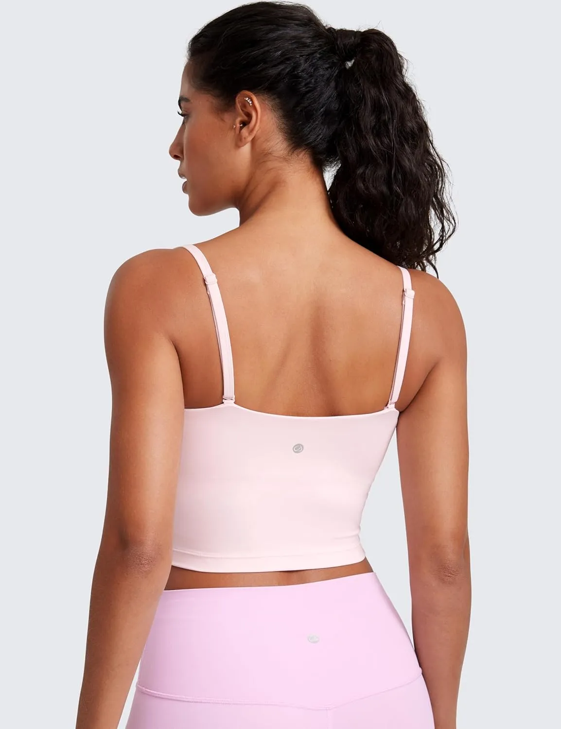 CRZ YOGA Butterluxe Cami Longline Sports Bras for Women - Square Neck Adjustable Padded Workout Crop Tank Top Camisole