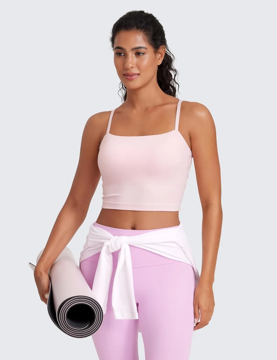 CRZ YOGA Butterluxe Cami Longline Sports Bras for Women - Square Neck Adjustable Padded Workout Crop Tank Top Camisole