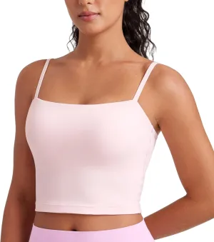 CRZ YOGA Butterluxe Cami Longline Sports Bras for Women - Square Neck Adjustable Padded Workout Crop Tank Top Camisole