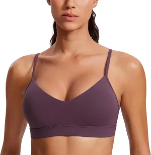 CRZ YOGA Butterluxe V-Neck Sports Bras for Women - Adjustable Thin Straps Padded Yoga Top Basic Wireless Camisole