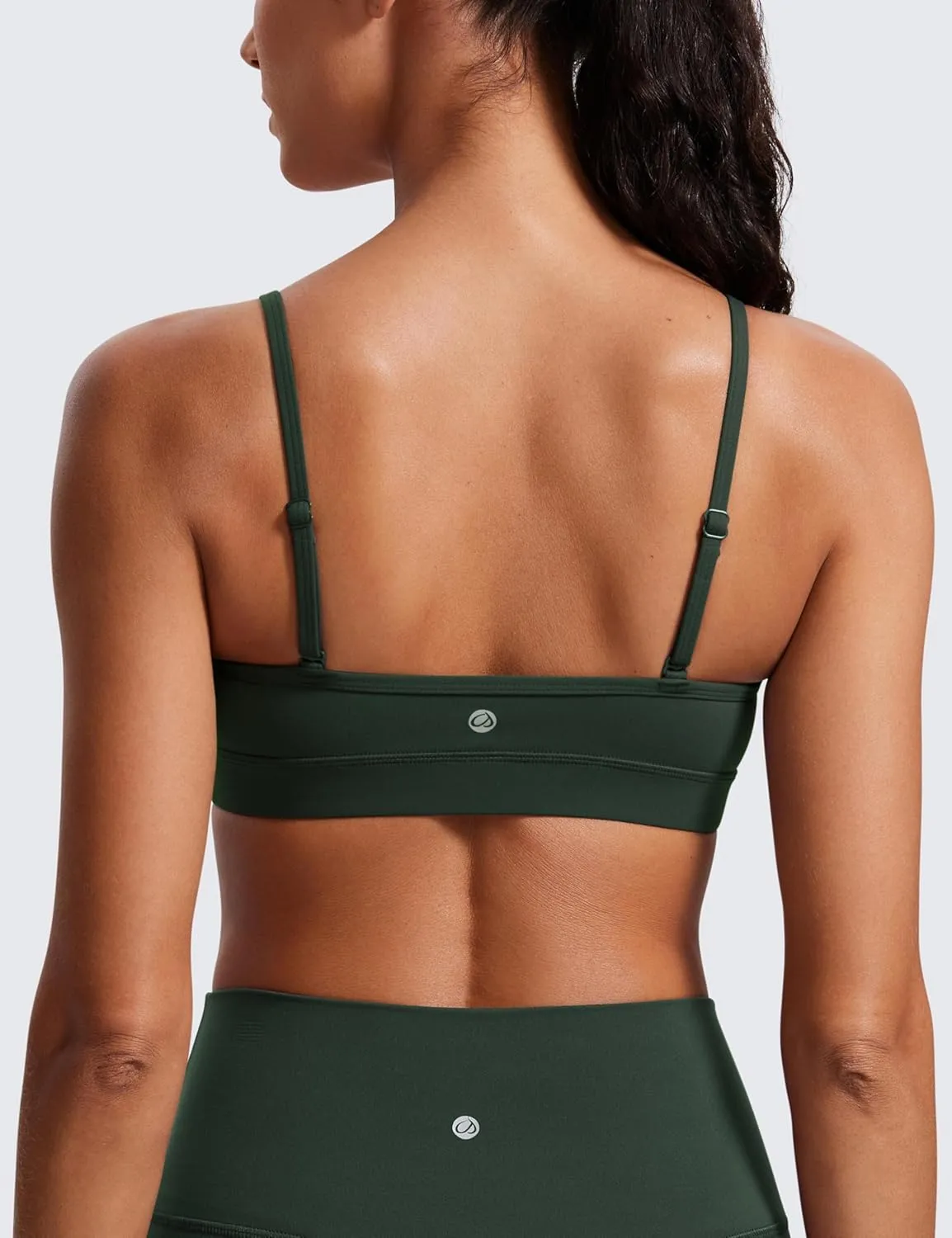 CRZ YOGA Butterluxe V-Neck Sports Bras for Women - Adjustable Thin Straps Padded Yoga Top Basic Wireless Camisole