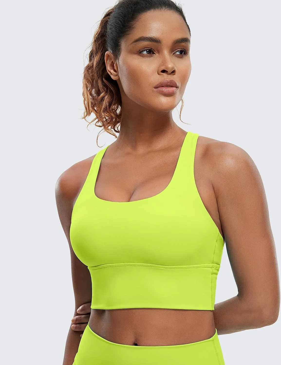 CRZ YOGA Strappy Longline Sports Bras for Women - Wirefree Padded Criss Cross Yoga Cropped Tank Tops
