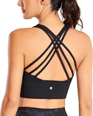 CRZ YOGA Strappy Longline Sports Bras for Women - Wirefree Padded Criss Cross Yoga Cropped Tank Tops