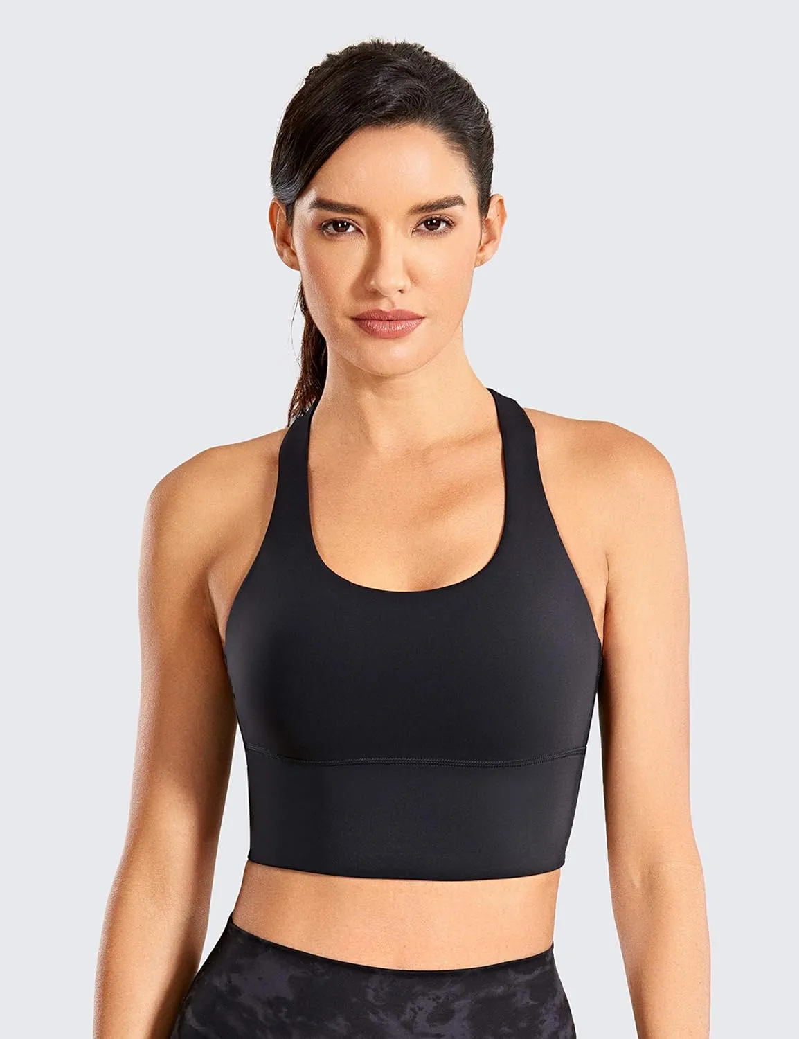 CRZ YOGA Strappy Longline Sports Bras for Women - Wirefree Padded Criss Cross Yoga Cropped Tank Tops