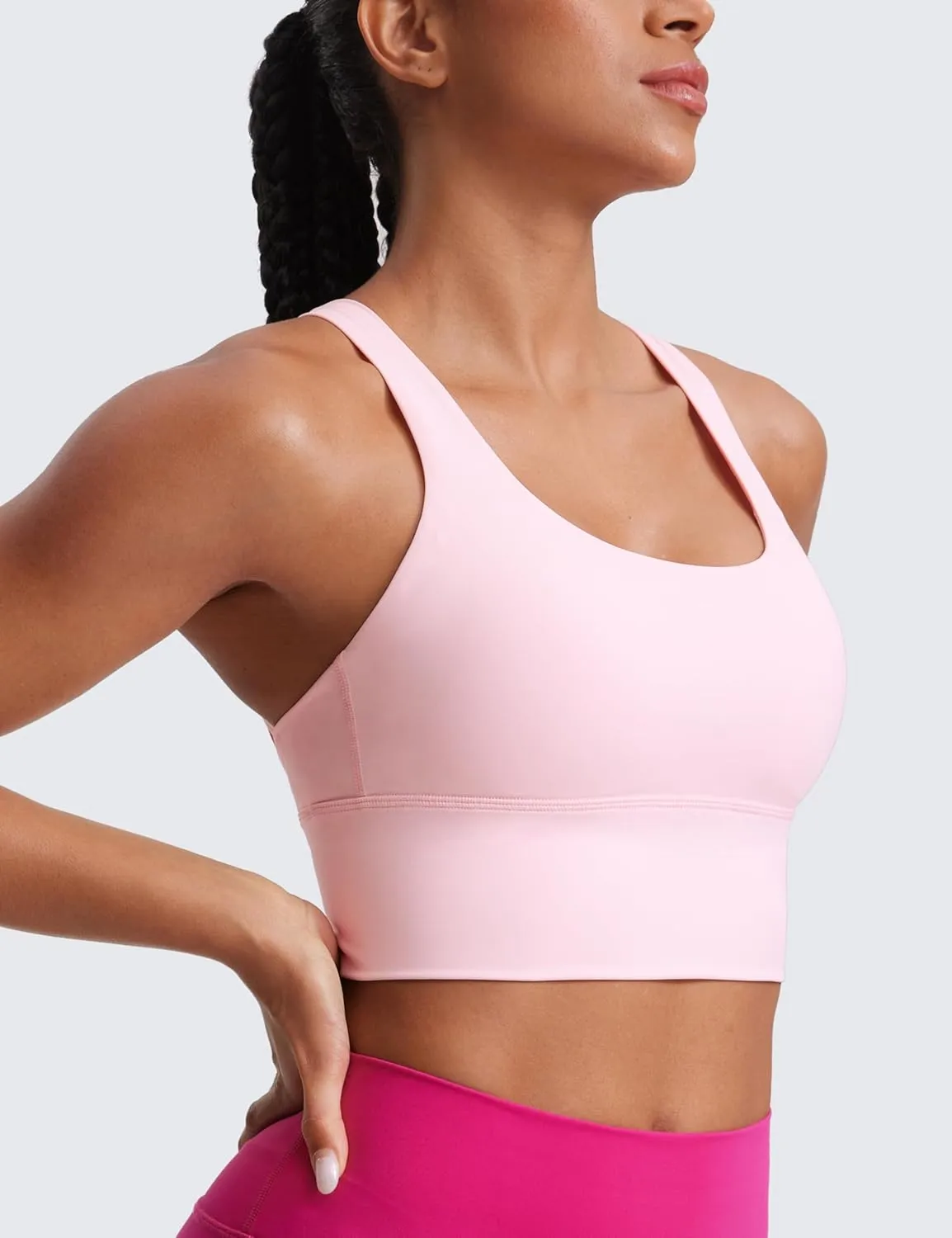 CRZ YOGA Strappy Longline Sports Bras for Women - Wirefree Padded Criss Cross Yoga Cropped Tank Tops