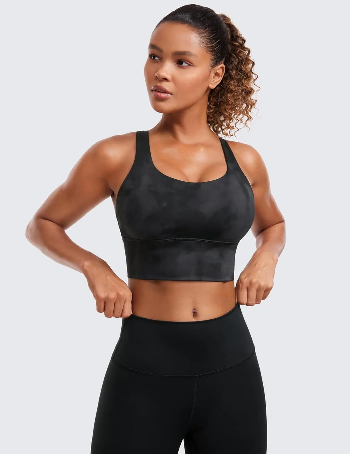 CRZ YOGA Strappy Longline Sports Bras for Women - Wirefree Padded Criss Cross Yoga Cropped Tank Tops
