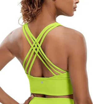 CRZ YOGA Strappy Longline Sports Bras for Women - Wirefree Padded Criss Cross Yoga Cropped Tank Tops