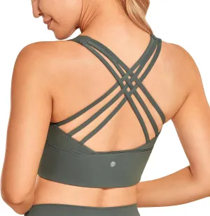 CRZ YOGA Strappy Longline Sports Bras for Women - Wirefree Padded Criss Cross Yoga Cropped Tank Tops