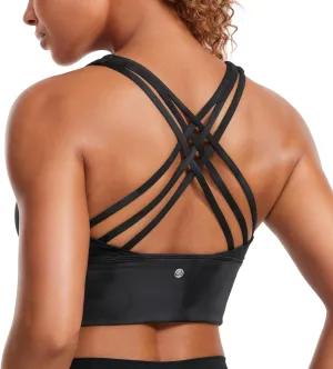 CRZ YOGA Strappy Longline Sports Bras for Women - Wirefree Padded Criss Cross Yoga Cropped Tank Tops