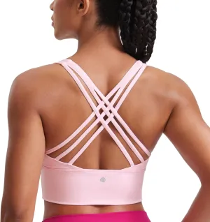 CRZ YOGA Strappy Longline Sports Bras for Women - Wirefree Padded Criss Cross Yoga Cropped Tank Tops