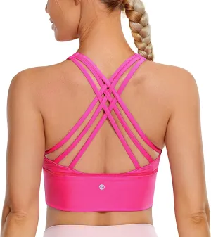 CRZ YOGA Strappy Longline Sports Bras for Women - Wirefree Padded Criss Cross Yoga Cropped Tank Tops