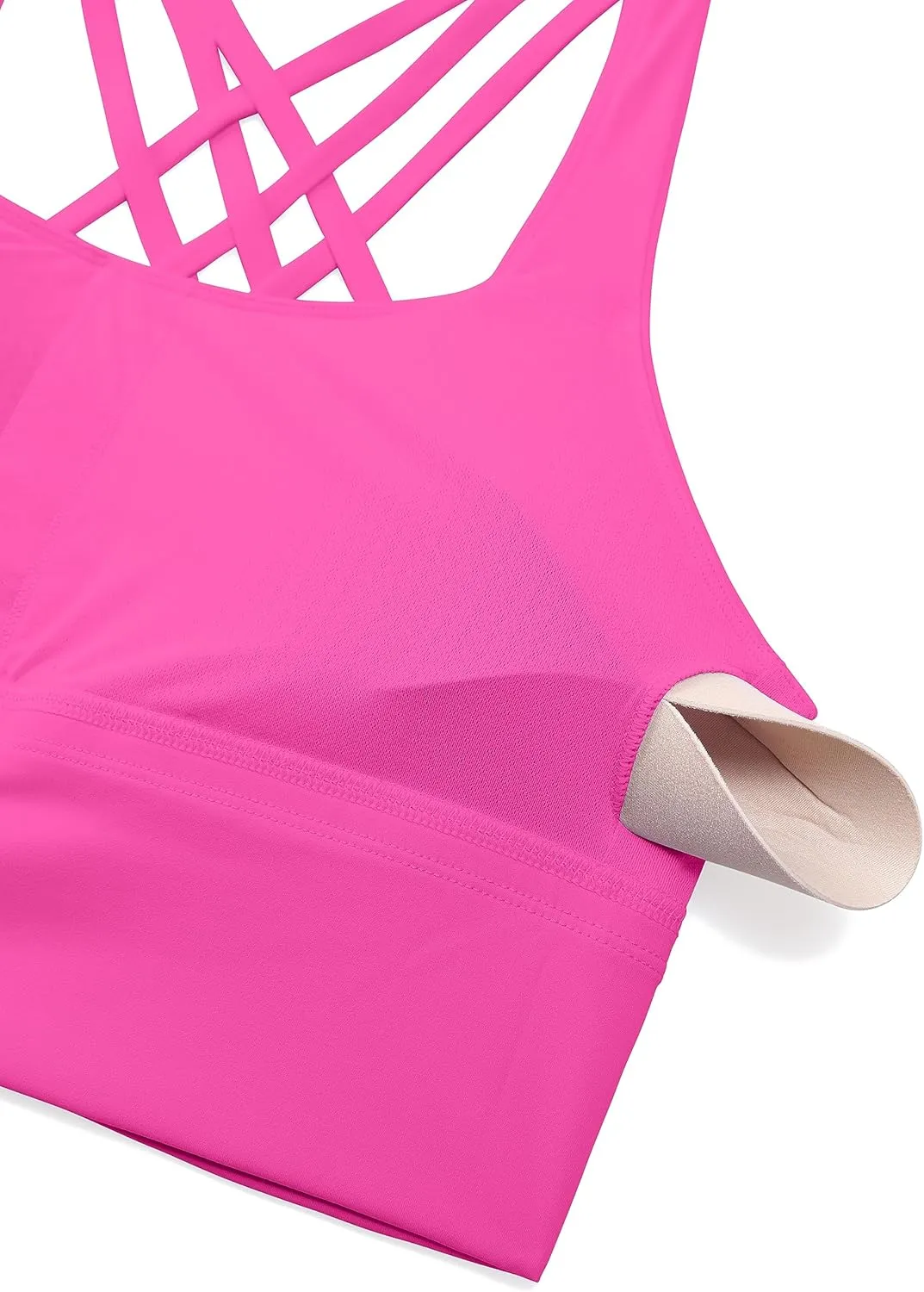 CRZ YOGA Strappy Longline Sports Bras for Women - Wirefree Padded Criss Cross Yoga Cropped Tank Tops