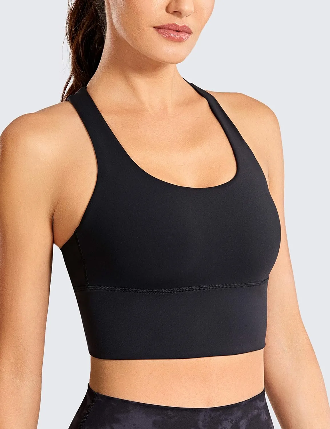 CRZ YOGA Strappy Longline Sports Bras for Women - Wirefree Padded Criss Cross Yoga Cropped Tank Tops