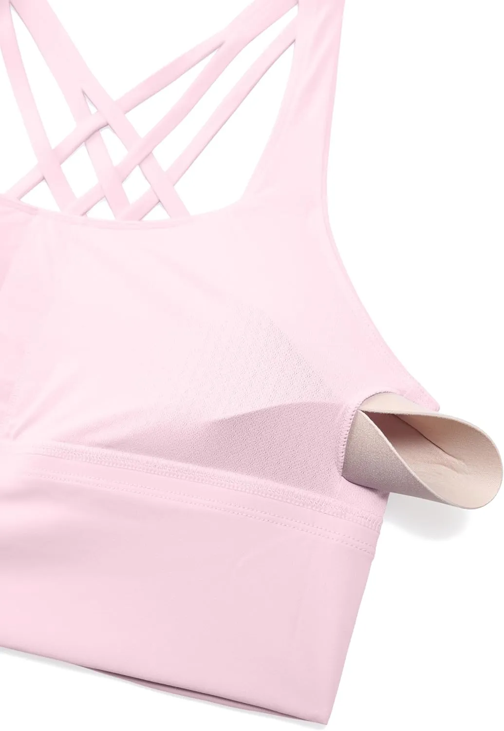 CRZ YOGA Strappy Longline Sports Bras for Women - Wirefree Padded Criss Cross Yoga Cropped Tank Tops