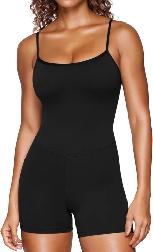 CRZ YOGA Womens Butterluxe Athletic Adjustable Strap Rompers Workout One Piece Sleeveless Jumpsuits Padded Bodysuit Shorts