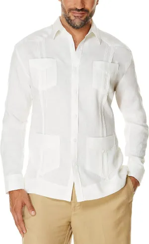 Cubavera Men's 100% Linen Four-Pocket Long Sleeve Guayabera Shirt, Pintuck Detail, Relaxed Fit (Available in Big & Tall)