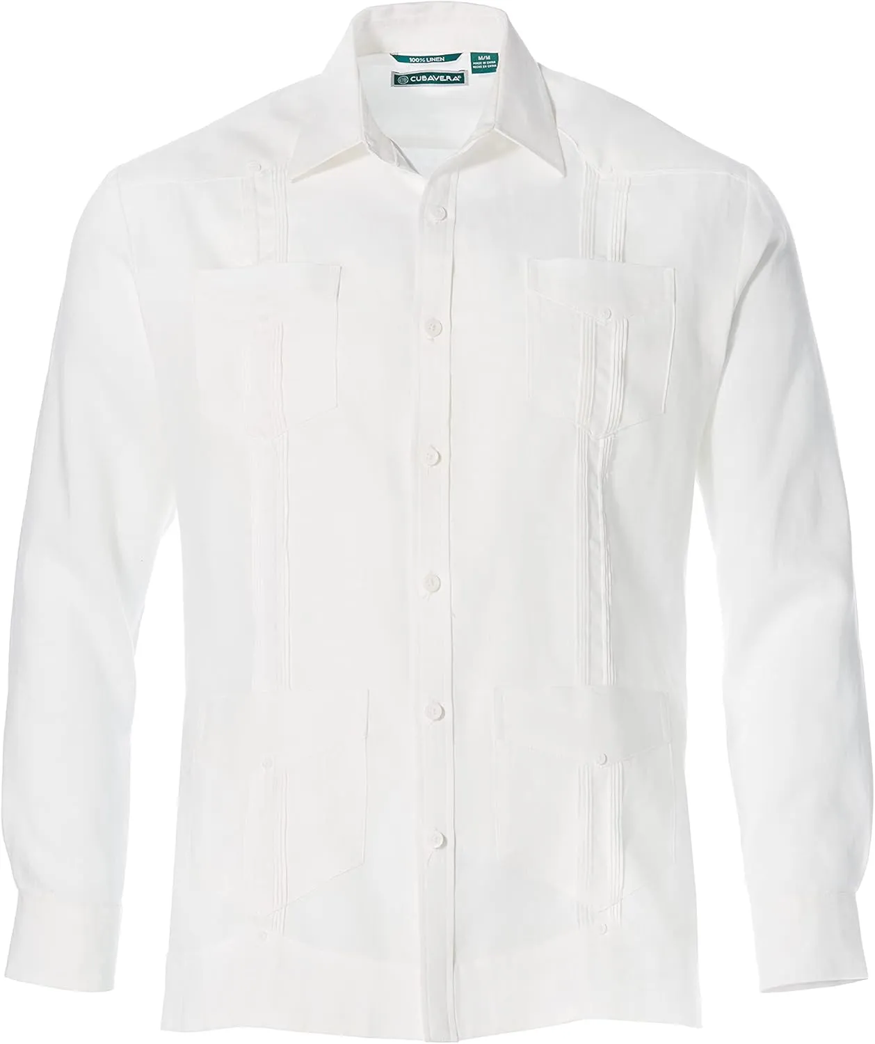 Cubavera Men's 100% Linen Four-Pocket Long Sleeve Guayabera Shirt, Pintuck Detail, Relaxed Fit (Available in Big & Tall)
