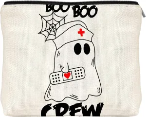 Cute Ghost Nurse Makeup Bag - Funny Spooky Gifts, Zipper Pouch Cosmetic Bag for Nurse Women & Teen Girls