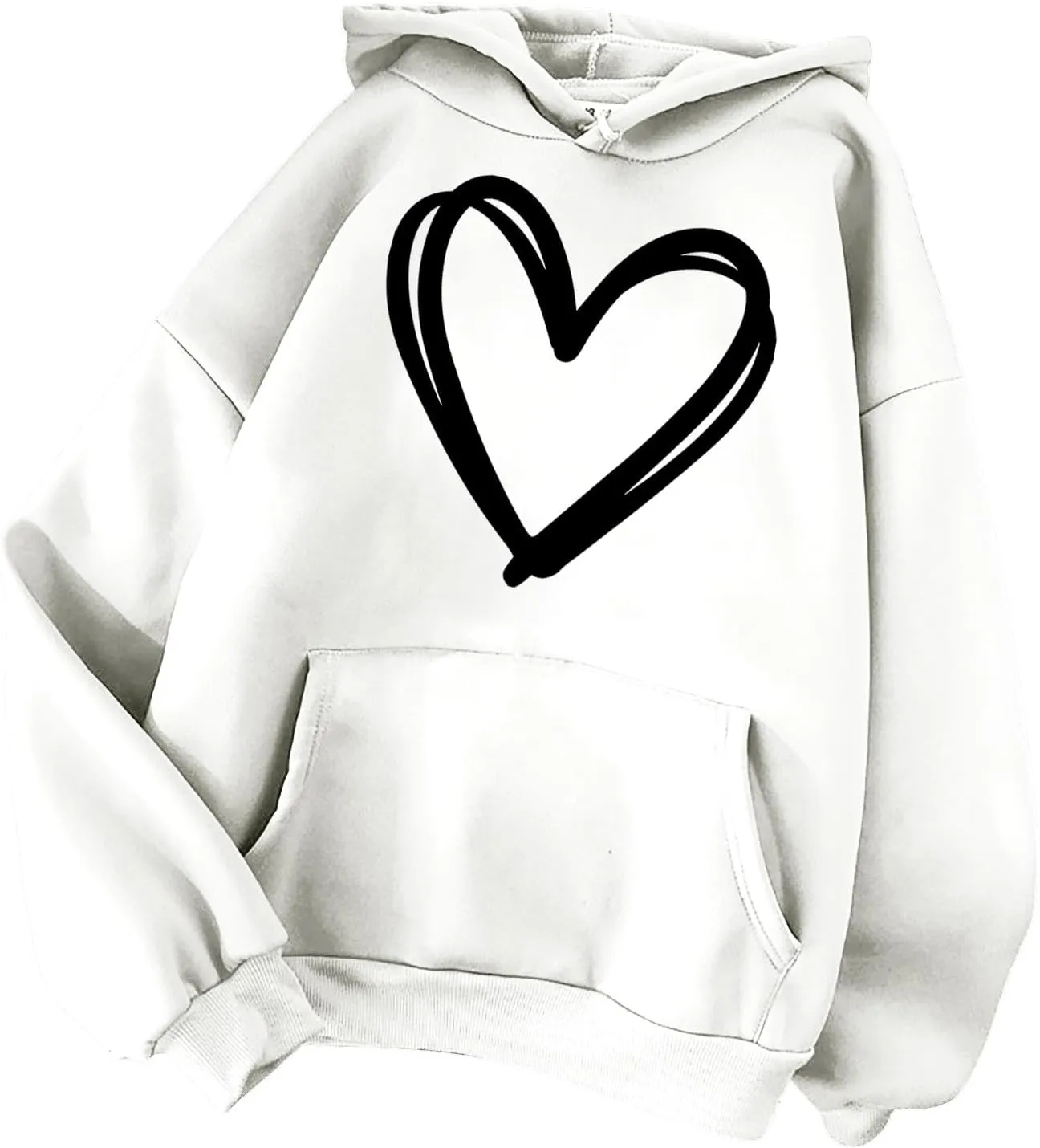 Cute Hooded Sweatshirt For Women 2024 Casual Long Sleeve Heart Graphic Hoodies Loose Comfy Fall Fashion Pullovers