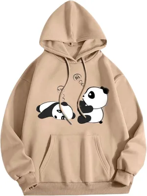 Cute Hoodies for Women Trendy Oversized Kawaii Panda Print Sweatshirt Long Sleeve Hooded Pullover Tops with Pocket