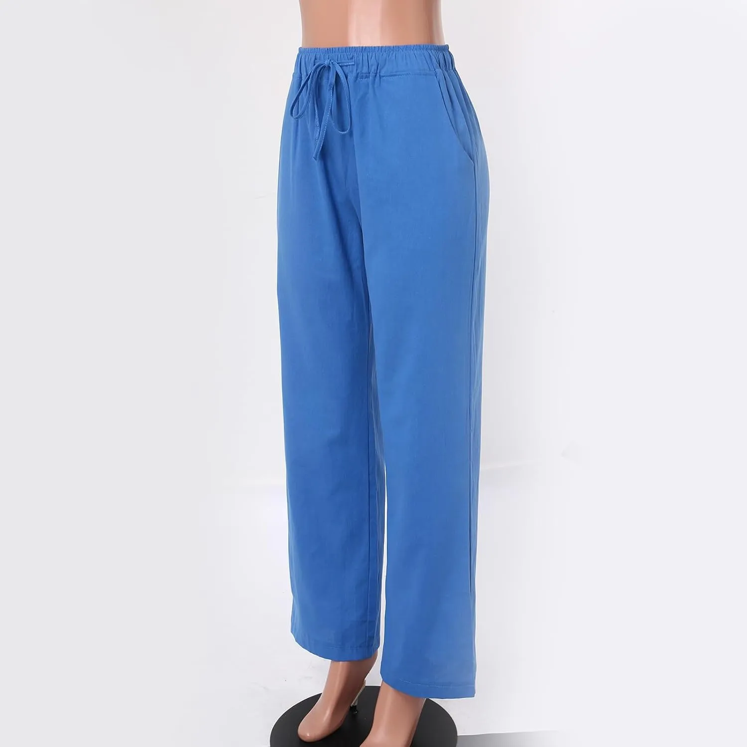 Cute Summer Pants For Women 2024 High Waist Business Pants Linen Wide Leg Sweatpants Palazzo Trouser with Pocket