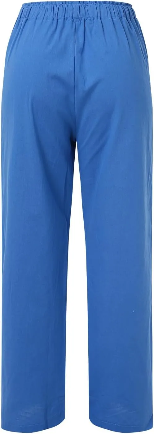 Cute Summer Pants For Women 2024 High Waist Business Pants Linen Wide Leg Sweatpants Palazzo Trouser with Pocket