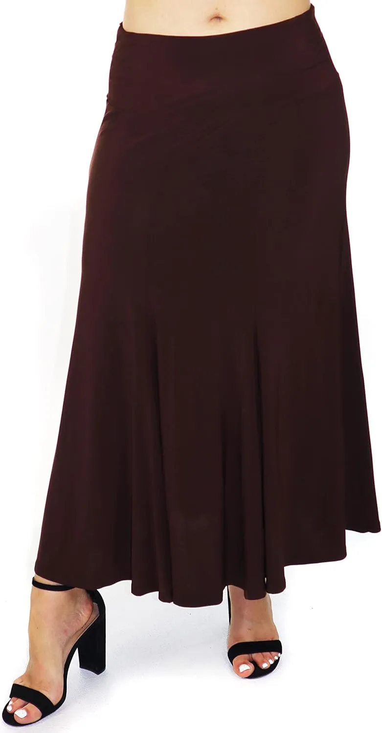 d2bPLUS Women's Flowy Stretchy Midi Skirt, Pleated Maxi A-Line Swing Skirt | Reg and Plus Sizes