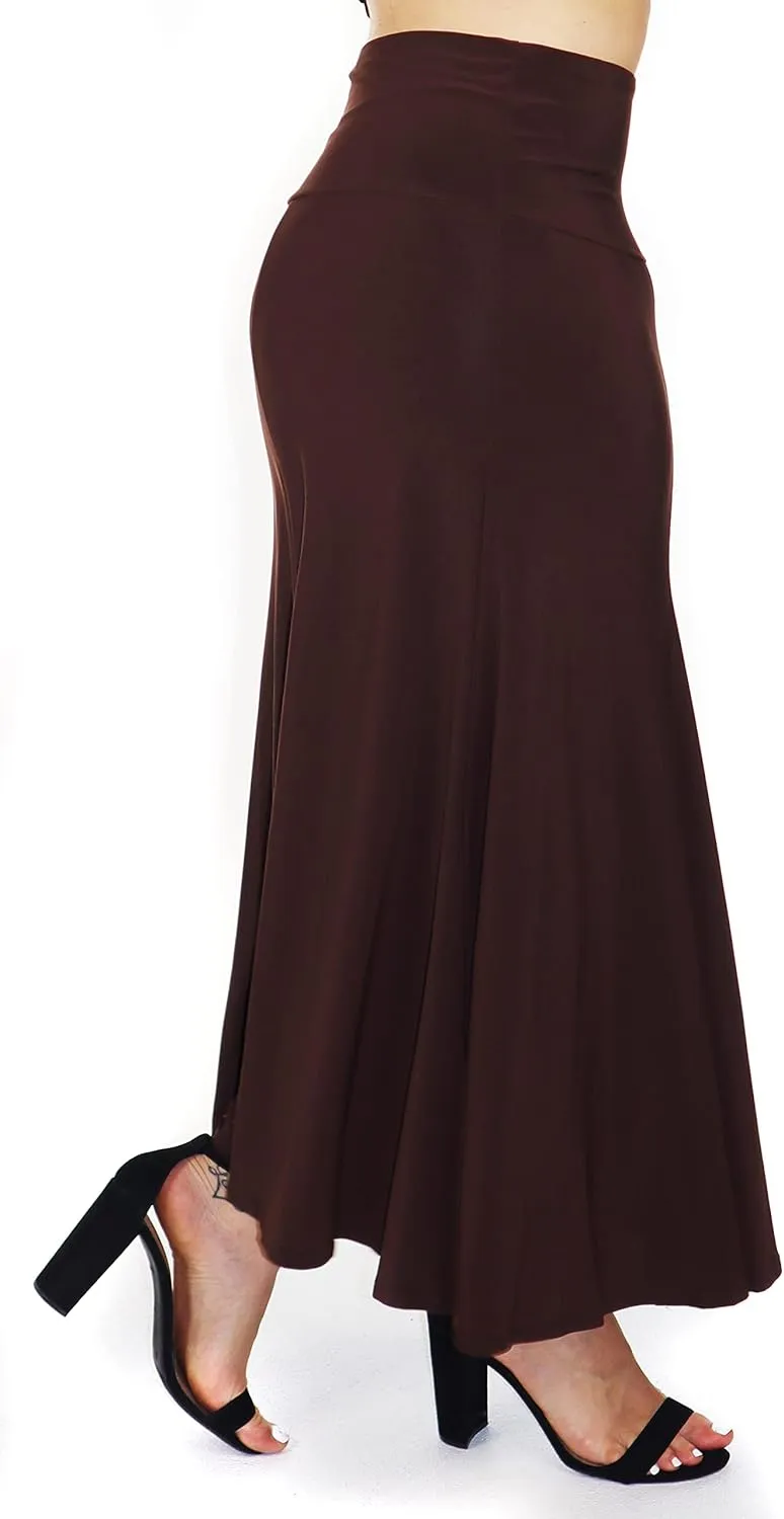 d2bPLUS Women's Flowy Stretchy Midi Skirt, Pleated Maxi A-Line Swing Skirt | Reg and Plus Sizes