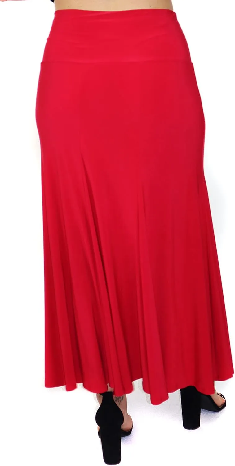 d2bPLUS Women's Flowy Stretchy Midi Skirt, Pleated Maxi A-Line Swing Skirt | Reg and Plus Sizes