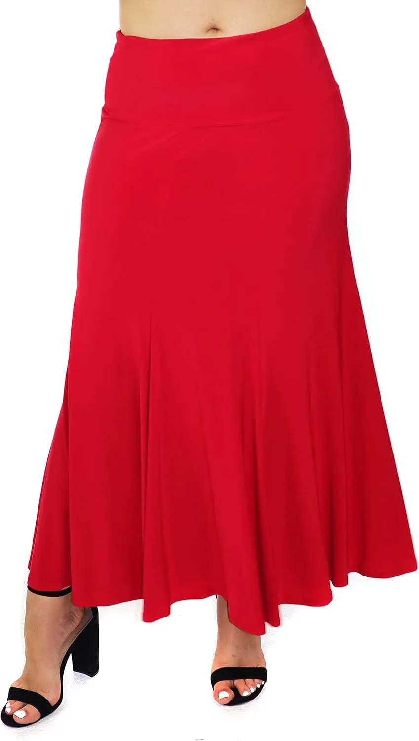 d2bPLUS Women's Flowy Stretchy Midi Skirt, Pleated Maxi A-Line Swing Skirt | Reg and Plus Sizes