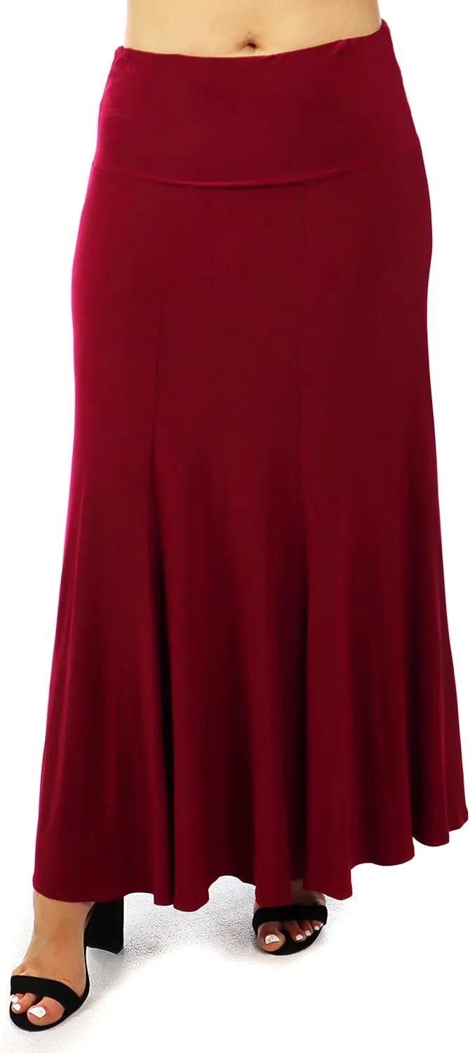 d2bPLUS Women's Flowy Stretchy Midi Skirt, Pleated Maxi A-Line Swing Skirt | Reg and Plus Sizes