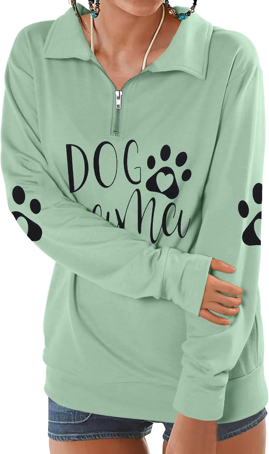 Dog Mom Sweatshirts Women Mama Sweatshirts Dog Paw Sweatshirt Long Sleeve Shirt Funny Mom Letter Print Pullover Blouse