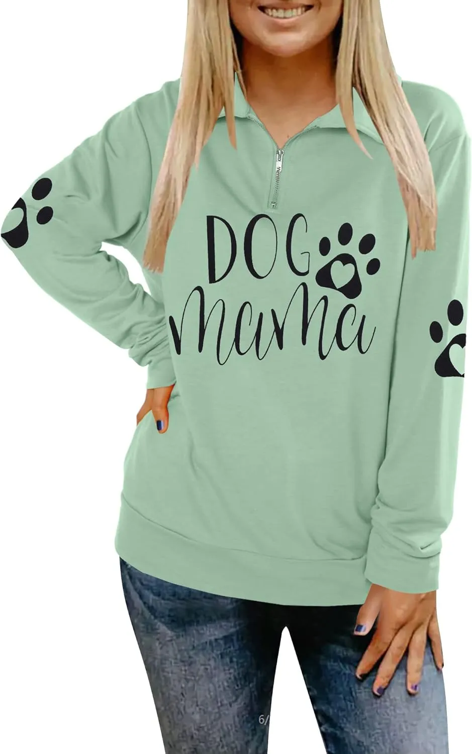Dog Mom Sweatshirts Women Mama Sweatshirts Dog Paw Sweatshirt Long Sleeve Shirt Funny Mom Letter Print Pullover Blouse