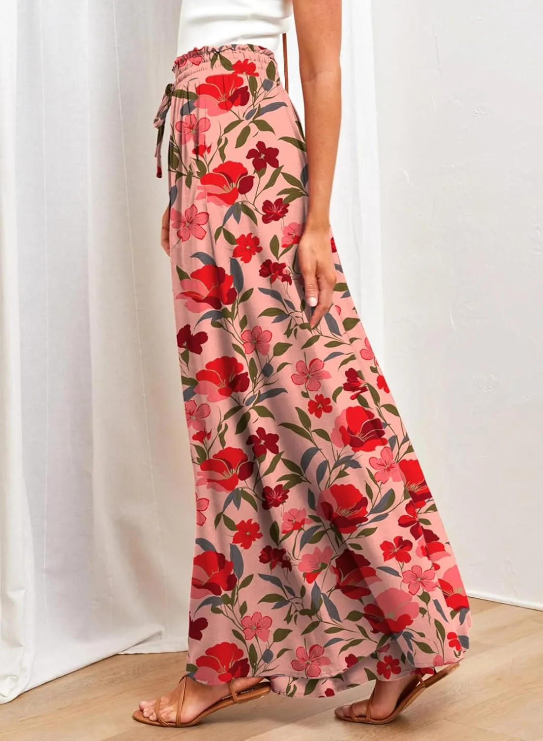 Dokotoo Pants for Women Casual Elastic Waist Wide Leg Pants with Pockets