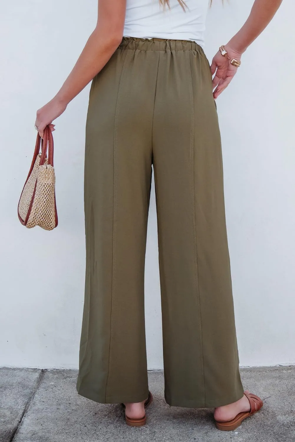 Dokotoo Women's Flowy Wide Leg Pants Casual Beach Pants High Waisted Drawstring Palazzo Trousers with Pockets