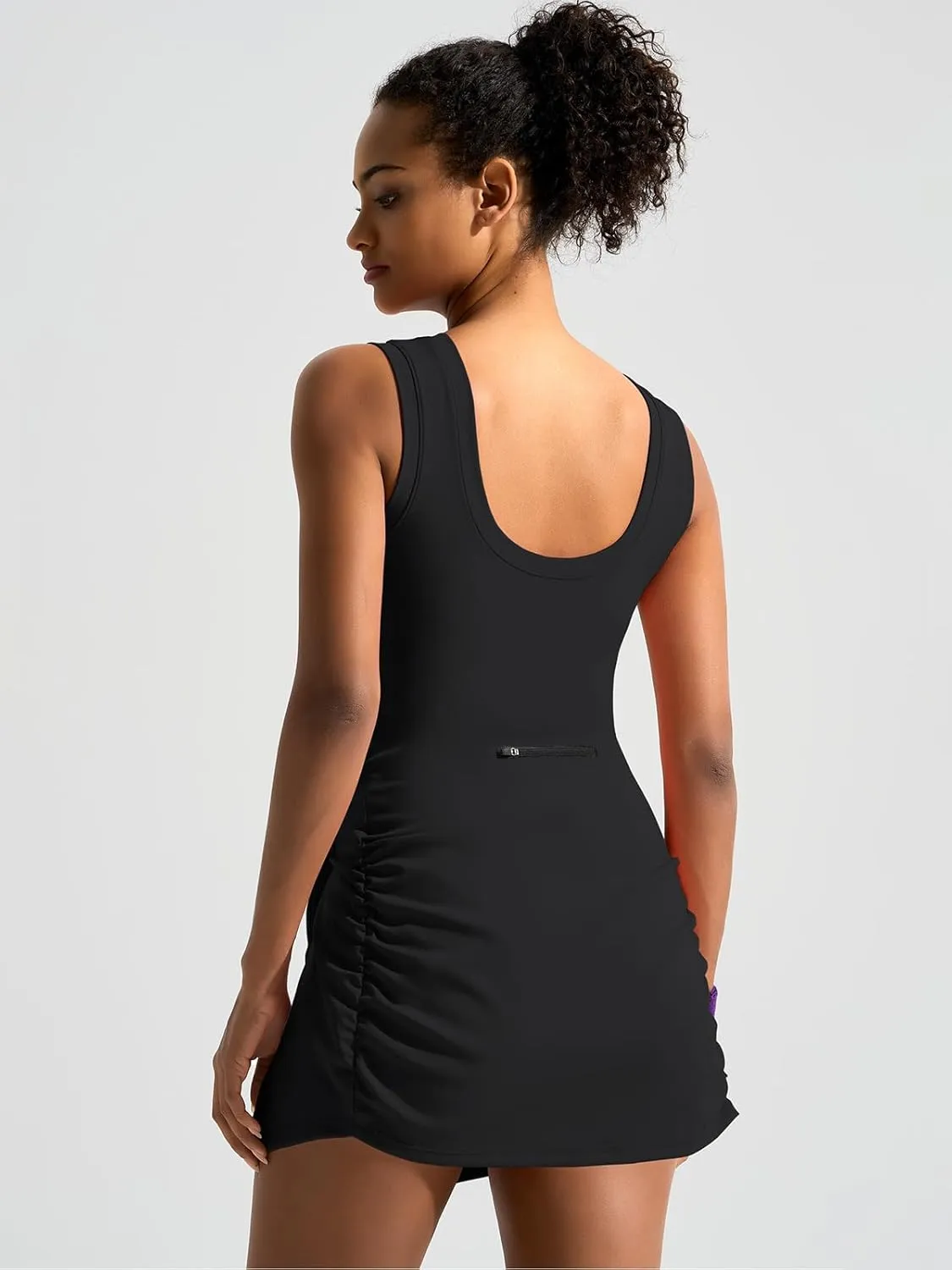 Dokuritu Tennis Dresses for Women Built in Shorts Crew Neck Sleeveless Golf Mini Dress Knot Backless Athletic Rompers