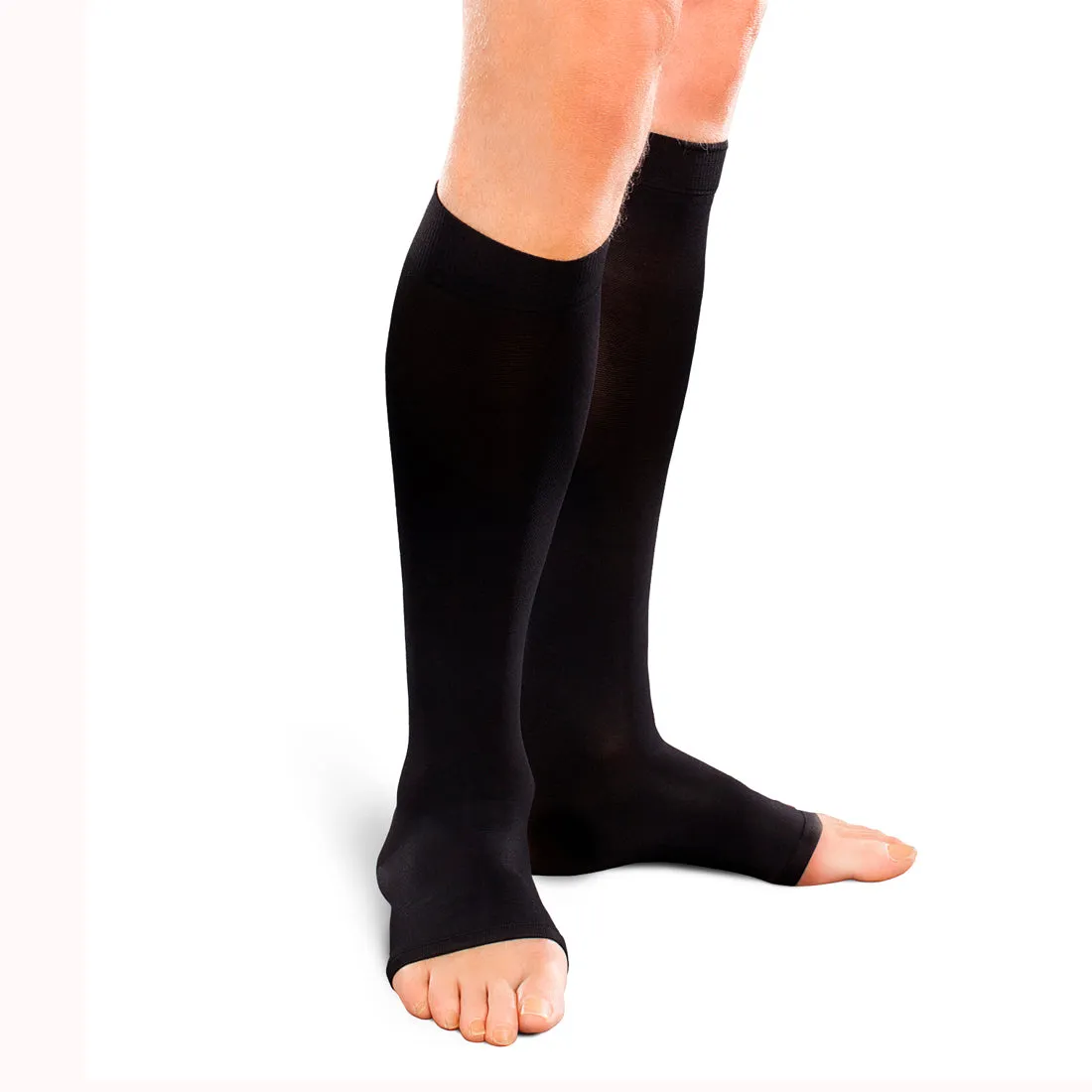 EASE Opaque Mild Support Unisex Open Toe Knee High 15-20 MMHG Black Medium  Short - One Pair (#30201)