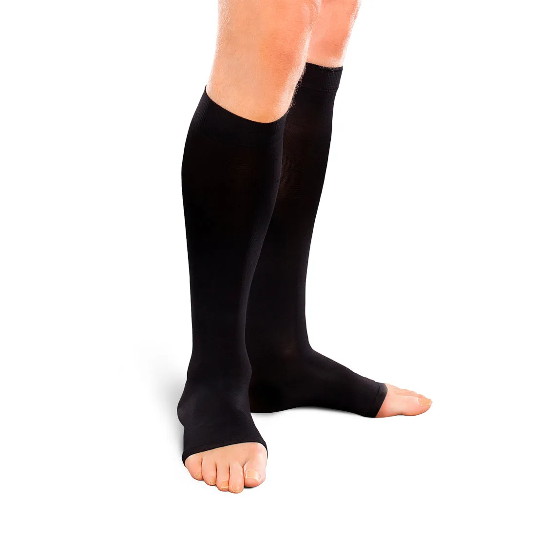 EASE Opaque Moderate Support Unisex Open Toe Knee High 20 - 30 MMHG Black Large Long - One Pair (#30455)