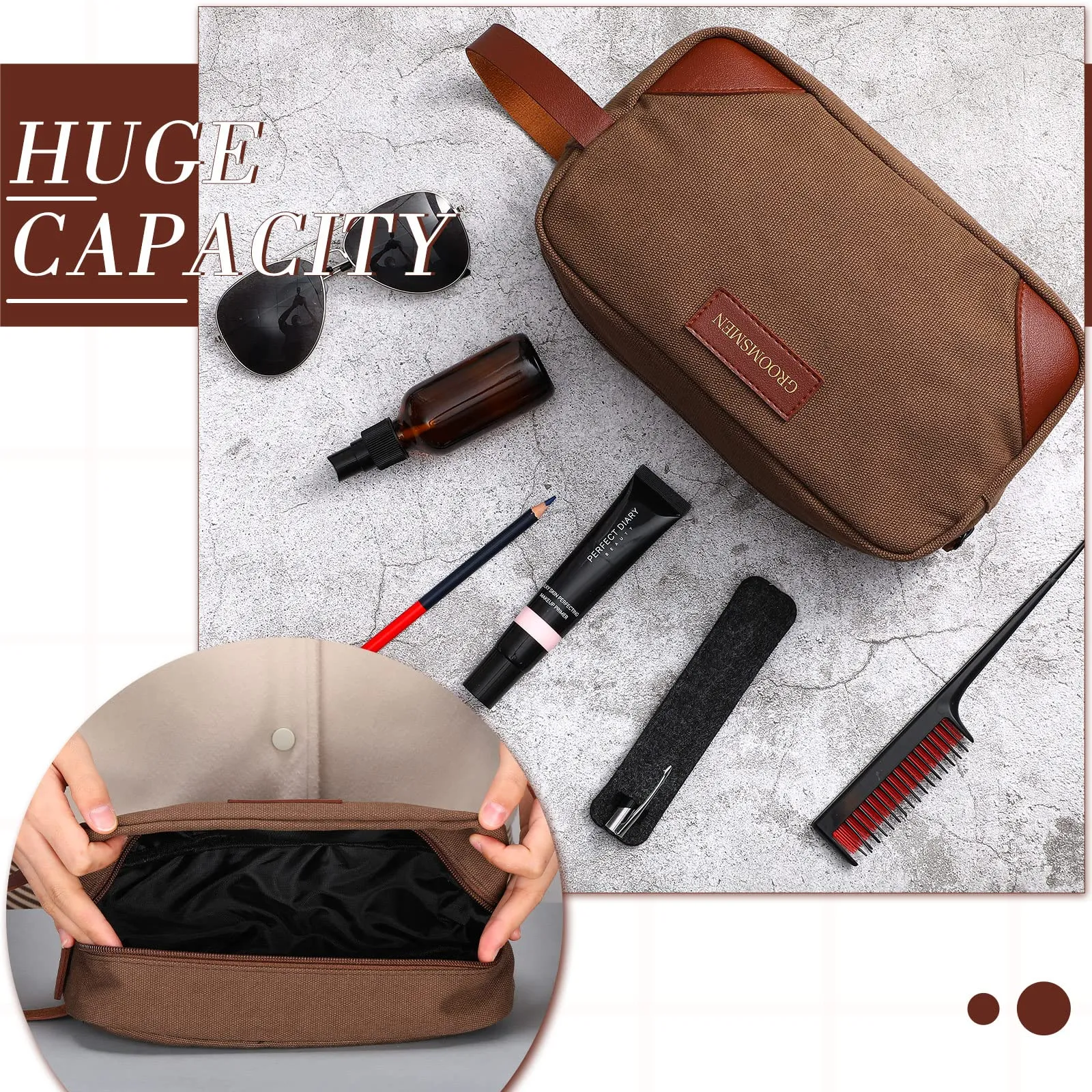 Eccliy 6 Set Groomsmen Gifts Men Toiletry Bags Men's Travel Shaving Kit Bag Bathroom Bag Water Resistant Toiletry Case for Wedding Groomsman Gift Travel Accessories (Brown)