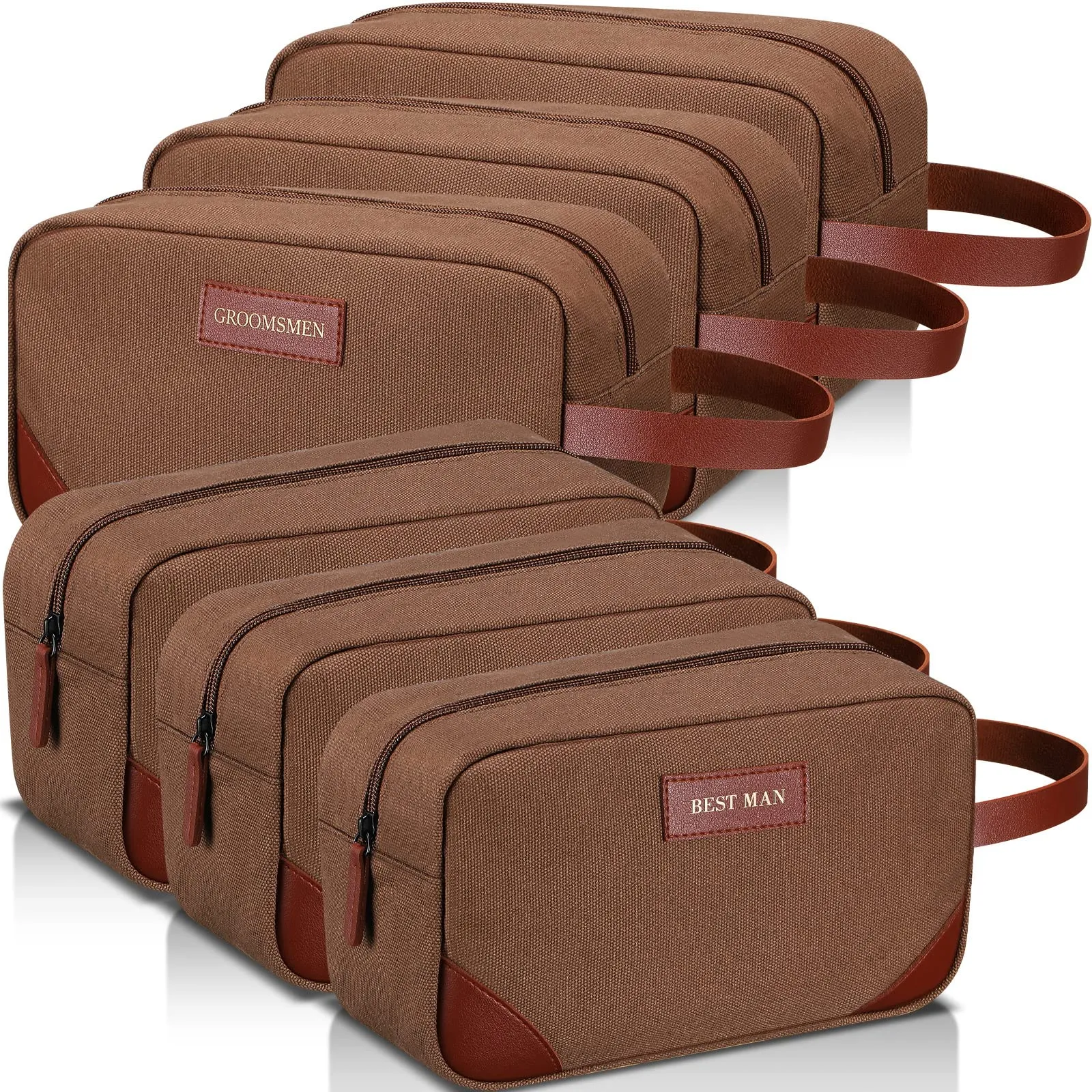 Eccliy 6 Set Groomsmen Gifts Men Toiletry Bags Men's Travel Shaving Kit Bag Bathroom Bag Water Resistant Toiletry Case for Wedding Groomsman Gift Travel Accessories (Brown)