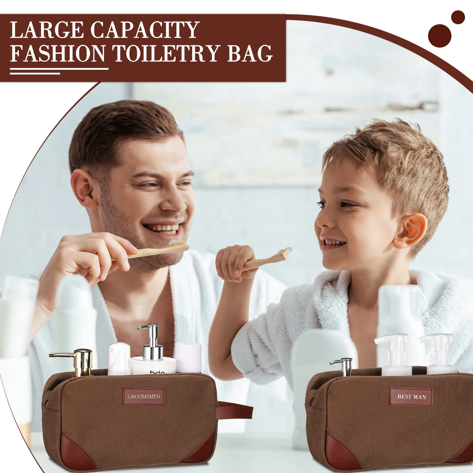 Eccliy 6 Set Groomsmen Gifts Men Toiletry Bags Men's Travel Shaving Kit Bag Bathroom Bag Water Resistant Toiletry Case for Wedding Groomsman Gift Travel Accessories (Brown)