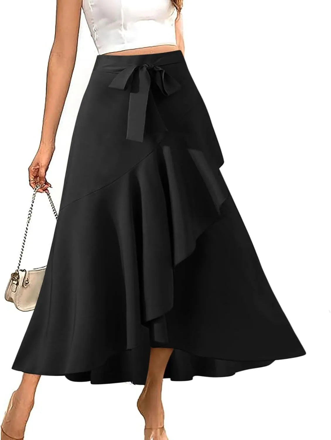 Elegant Ruffle Skirts for Women Irregular Hem Maxi Skirts Ladies Dressy Business Casual Skirt Work Outfits
