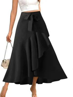 Elegant Ruffle Skirts for Women Irregular Hem Maxi Skirts Ladies Dressy Business Casual Skirt Work Outfits