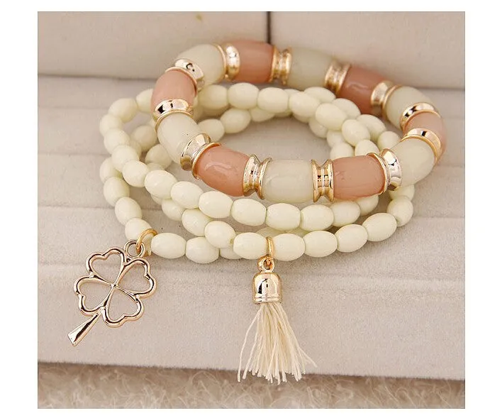 Fashion Charm Bracelets & Bangles Pulseras Mujer Clover Resin Beaded Multilayer Bracelets for Women Girl Pulseira Bijoux
