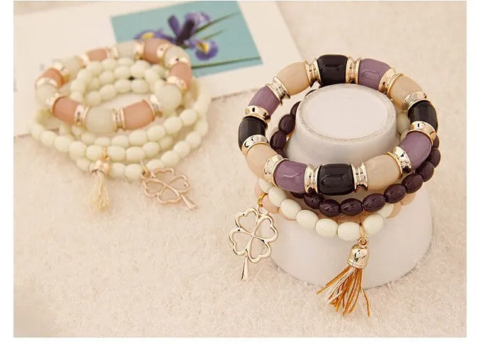Fashion Charm Bracelets & Bangles Pulseras Mujer Clover Resin Beaded Multilayer Bracelets for Women Girl Pulseira Bijoux